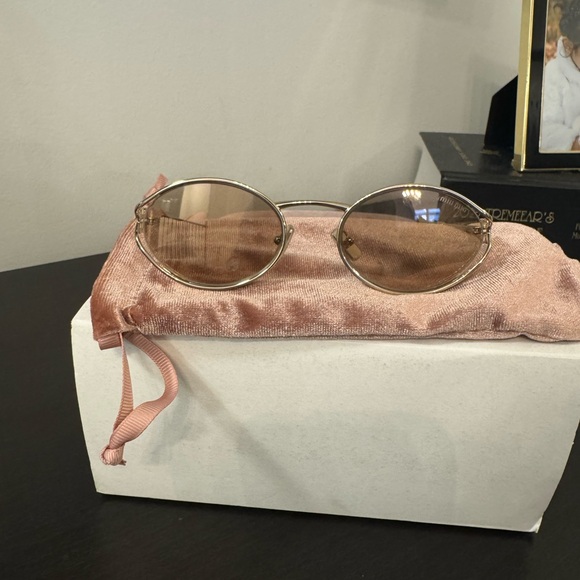 Miu Miu Accessories - Miu Miu Logo Oval Sunglasses 52YS in Gold - Includes Velvet Case & Pouch